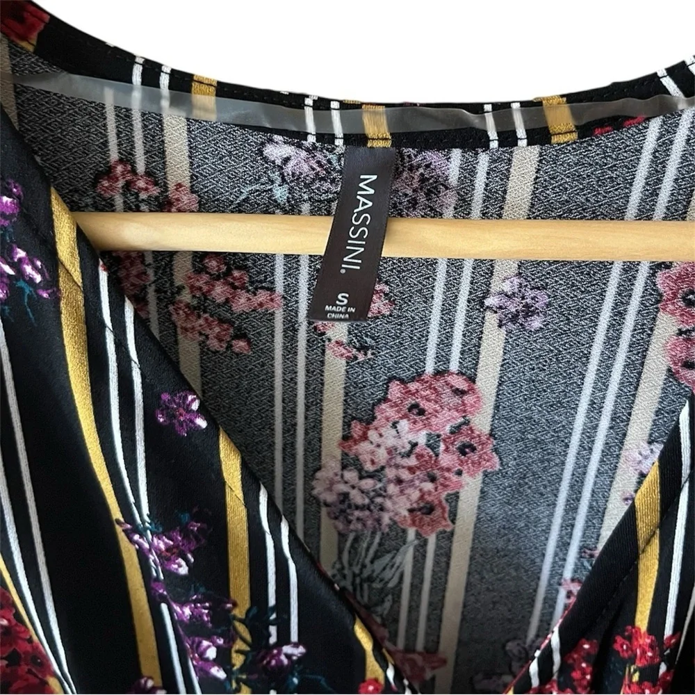 Floral Faux Wrap V Neck Mink Dress - Picture 4 of 5